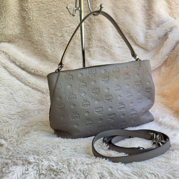 MCM Klara Monogram Leather Hobo Bag - Grey - Picture 11 of 12